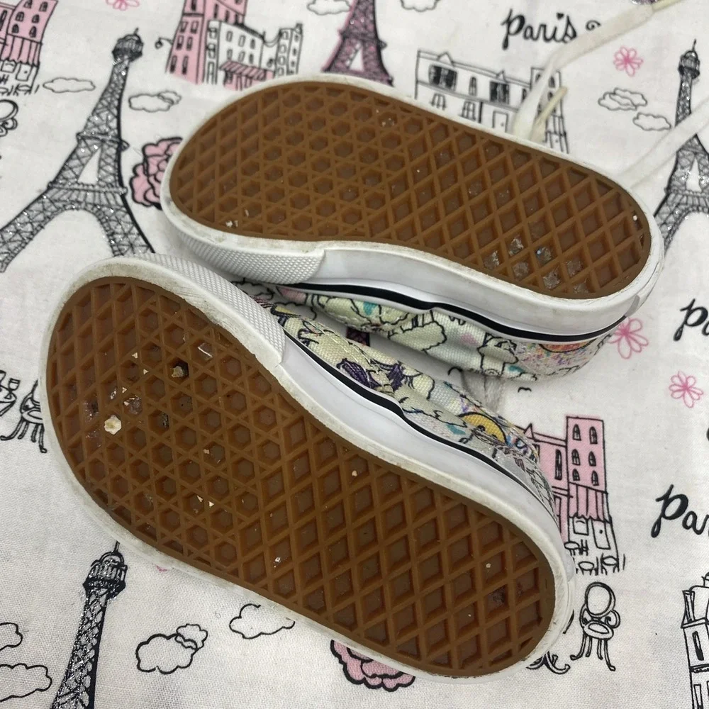 Vans Llama Party Canvas Sneakers White Lace Up Low Top Shoes Toddler Size 4